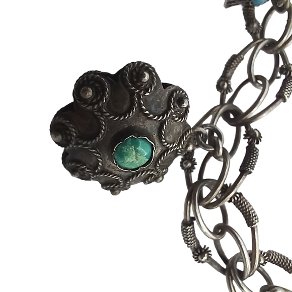 Vintage Entruscan Rare 5 Charm Bracelet 800 Silver Antique Blue Castlecore - Picture 11 of 12